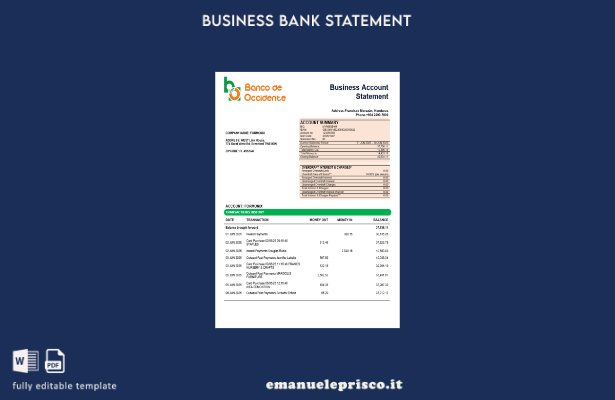 stile verificato Estratto conto aziendale Banco de Occidente Modello Word e PDF